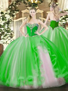 Ball Gowns Beading and Ruffles 15th Birthday Dress Lace Up Tulle Sleeveless Floor Length