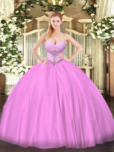 Exceptional Lilac Sleeveless Satin Lace Up 15th Birthday Dress for Military Ball and Sweet 16 and Quinceanera