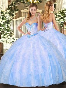 Sweetheart Sleeveless Lace Up Quinceanera Dresses Light Blue Organza