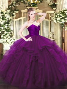 Attractive Floor Length Purple Quinceanera Gown Tulle Sleeveless Ruffles