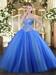 Custom Made Tulle Sweetheart Sleeveless Lace Up Appliques Sweet 16 Dress in Blue