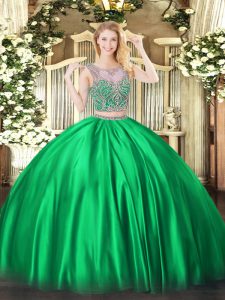 Colorful Floor Length Green 15 Quinceanera Dress Scoop Sleeveless Lace Up
