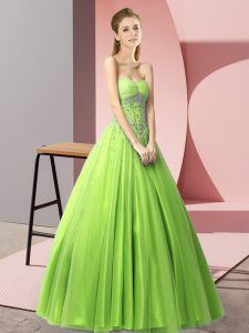 Most Popular Tulle Lace Up Prom Party Dress Sleeveless Floor Length Beading
