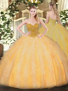 Colorful Orange Sleeveless Beading and Ruffles Floor Length Ball Gown Prom Dress
