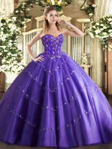 Most Popular Purple Lace Up Vestidos de Quinceanera Appliques and Embroidery Sleeveless Floor Length
