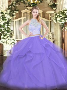 Colorful Tulle Sleeveless Floor Length 15 Quinceanera Dress and Lace and Ruffles