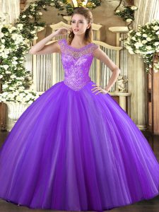 Beading Quinceanera Gown Lavender Lace Up Sleeveless Floor Length