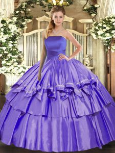 Lavender Lace Up Strapless Ruffled Layers 15th Birthday Dress Organza Sleeveless