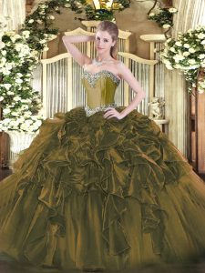 Vintage Ball Gowns Quinceanera Dress Olive Green Sweetheart Organza Sleeveless Floor Length Lace Up