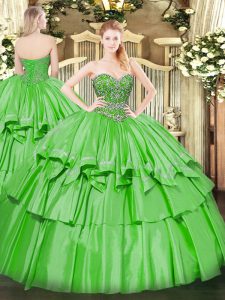 Artistic Ball Gowns Beading and Ruffled Layers Quinceanera Gown Lace Up Organza and Taffeta Sleeveless Floor Length