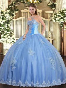 Fashionable Beading and Appliques Sweet 16 Dress Baby Blue Lace Up Sleeveless Floor Length
