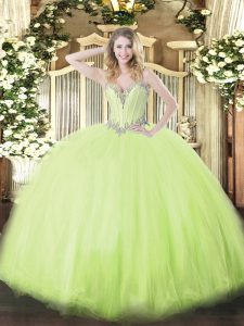 Fancy Yellow Green Lace Up Sweetheart Beading Quinceanera Gowns Tulle Sleeveless