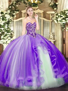 Free and Easy Lavender Lace Up Sweetheart Beading and Ruffles Sweet 16 Dress Tulle Sleeveless