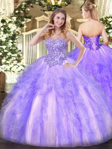 Lavender Sleeveless Tulle Lace Up Quinceanera Dresses for Military Ball and Sweet 16 and Quinceanera