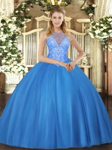 Most Popular Floor Length Ball Gowns Sleeveless Baby Blue Quinceanera Gowns Lace Up