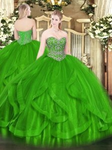 Sweetheart Sleeveless Lace Up Sweet 16 Dresses Green Tulle