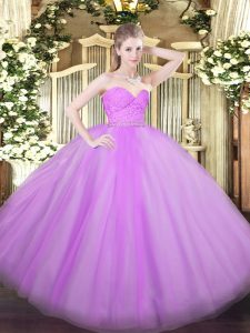 Dynamic Sweetheart Sleeveless Zipper Sweet 16 Dress Lilac Tulle