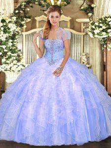 Light Blue Strapless Neckline Appliques and Ruffles Quinceanera Gown Sleeveless Lace Up