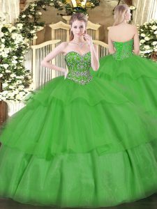 Stylish Floor Length Ball Gowns Sleeveless Green Sweet 16 Dress Lace Up