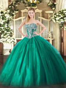 Sophisticated Turquoise Lace Up Quinceanera Dresses Beading Sleeveless Floor Length