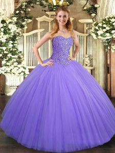 Delicate Lavender Sleeveless Beading Floor Length Sweet 16 Quinceanera Dress