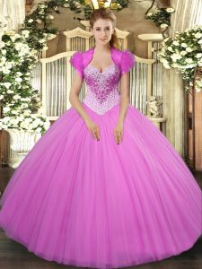Lilac Lace Up Sweet 16 Dress Beading Sleeveless Floor Length