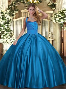 Custom Design Sleeveless Satin Floor Length Lace Up Sweet 16 Quinceanera Dress in Blue with Ruching