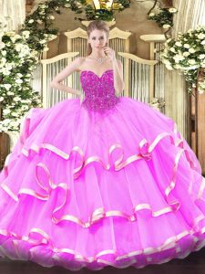 Fuchsia Sweet 16 Dress Military Ball and Sweet 16 and Quinceanera with Lace Sweetheart Sleeveless Lace Up