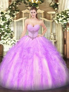 Lilac Sweetheart Lace Up Beading and Ruffles Vestidos de Quinceanera Sleeveless