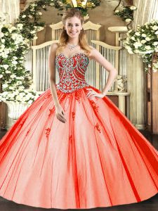 Orange Red Sweetheart Lace Up Beading and Appliques 15 Quinceanera Dress Sleeveless