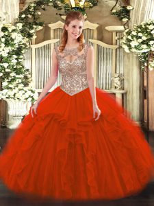 Hot Selling Tulle Sleeveless Floor Length Quinceanera Dresses and Beading and Ruffles