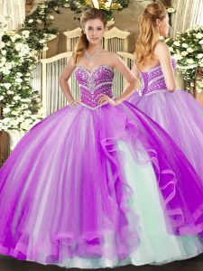 Custom Design Lavender Sweetheart Lace Up Beading and Ruffles 15th Birthday Dress Sleeveless