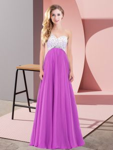 Floor Length Empire Sleeveless Fuchsia Prom Gown Lace Up