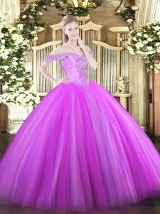 Lilac Lace Up 15 Quinceanera Dress Beading Sleeveless Floor Length