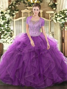 Floor Length Ball Gowns Sleeveless Eggplant Purple 15 Quinceanera Dress Clasp Handle