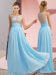 Customized Aqua Blue Sleeveless Chiffon Side Zipper Prom Evening Gown for Prom and Party