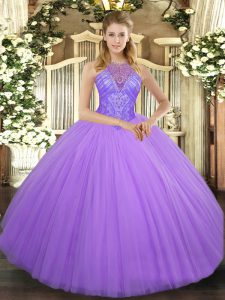 Best Selling Lavender Sleeveless Tulle Lace Up Sweet 16 Dresses for Military Ball and Sweet 16 and Quinceanera