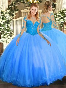 Colorful Long Sleeves Lace Up Floor Length Lace Ball Gown Prom Dress