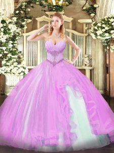 On Sale Sleeveless Lace Up Floor Length Beading and Ruffles Sweet 16 Dress