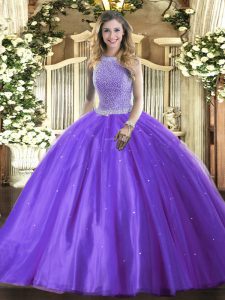Glorious Lavender Lace Up Quinceanera Dress Beading Sleeveless Floor Length
