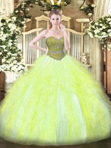 Simple Yellow Green Sleeveless Tulle Lace Up 15th Birthday Dress for Military Ball and Sweet 16 and Quinceanera