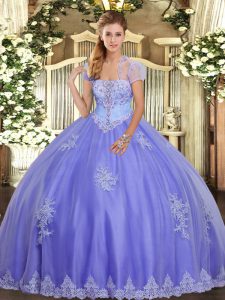 Lavender Strapless Lace Up Appliques 15 Quinceanera Dress Sleeveless