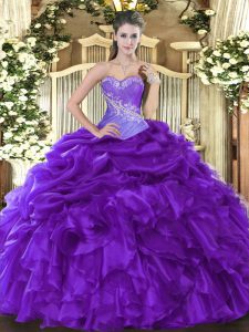 Edgy Sleeveless Lace Up Floor Length Beading and Ruffles and Pick Ups Quinceanera Dress