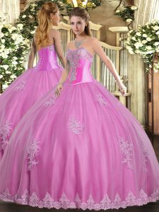 Superior Floor Length Rose Pink Quinceanera Gown Sweetheart Sleeveless Lace Up