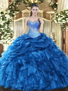 Spectacular Blue Sleeveless Beading and Ruffles and Pick Ups Floor Length Quinceanera Gowns