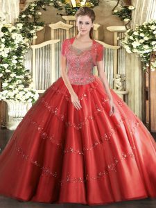 Custom Fit Floor Length Ball Gowns Sleeveless Coral Red Quinceanera Dresses Clasp Handle