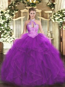 Sleeveless Lace Up Floor Length Ruffles and Sequins Sweet 16 Quinceanera Dress