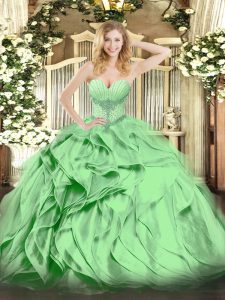 Wonderful Lace Up Ball Gown Prom Dress Beading and Ruffles Sleeveless Floor Length