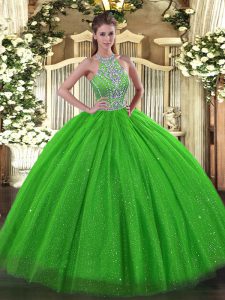 Quinceanera Gown Military Ball and Sweet 16 and Quinceanera with Beading Halter Top Sleeveless Lace Up