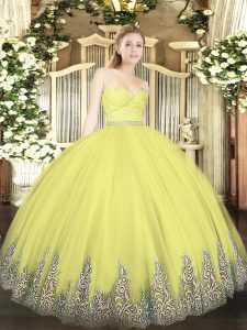 Affordable Floor Length Zipper 15 Quinceanera Dress Yellow for Military Ball and Sweet 16 and Quinceanera with Beading a